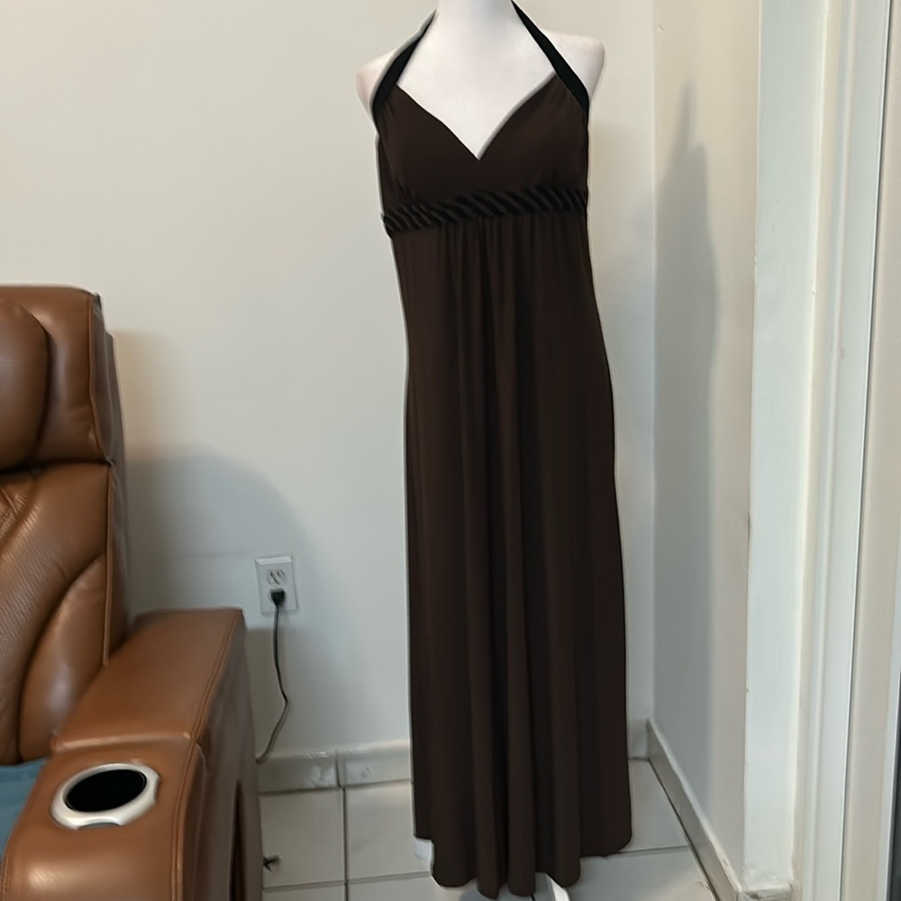 Women dress brown and black color stretch fabric